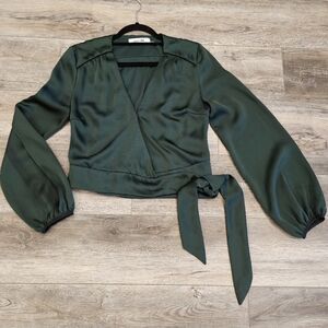 Do+Be Crop Wrap Blouse Jade Green With Black Piping Size MED